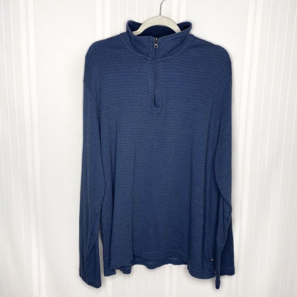 Chaps Long Sleeve Men's Quarter Zip Faint Striped Cotton Pullover Top Blue XXL